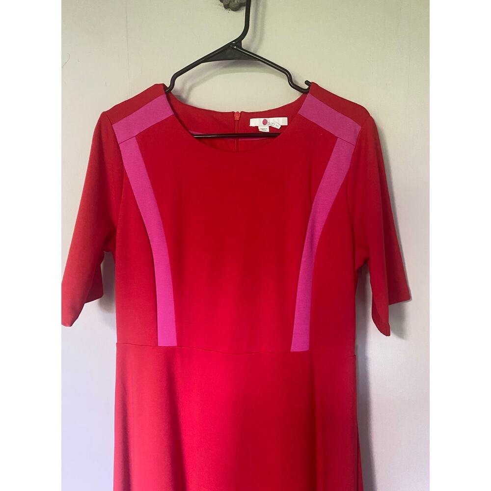 Boden Emily Ponte Red Pink Colorblock Cotton Blend Fit & Flare Dress 10 Tall - Picture 3 of 8